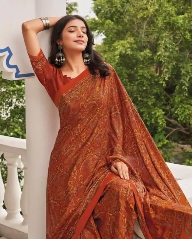 Step Into Elegance with Rust Digital Printed Crepe Silk Saree image 2