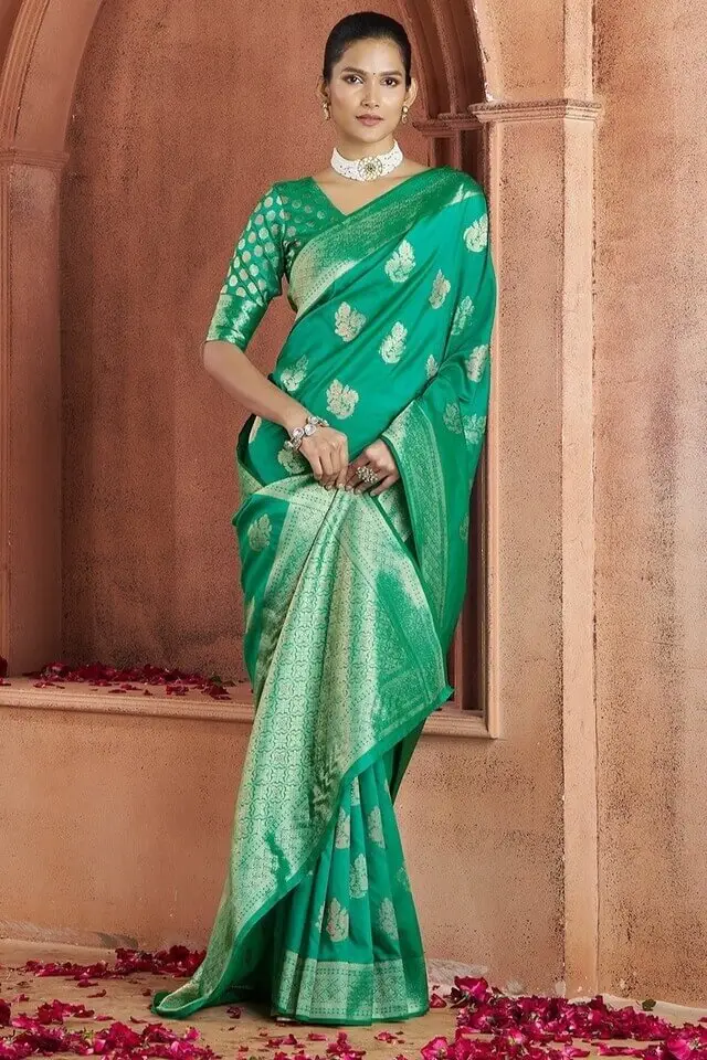 Time to Shine with Green Zari Woven Banarasi Silk Saree image 2
