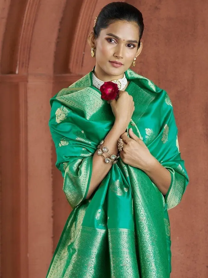 Time to Shine with Green Zari Woven Banarasi Silk Saree image 3