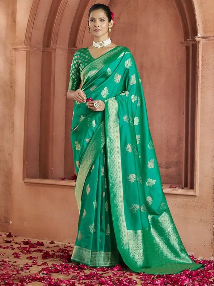 Time to Shine with Green Zari Woven Banarasi Silk Saree