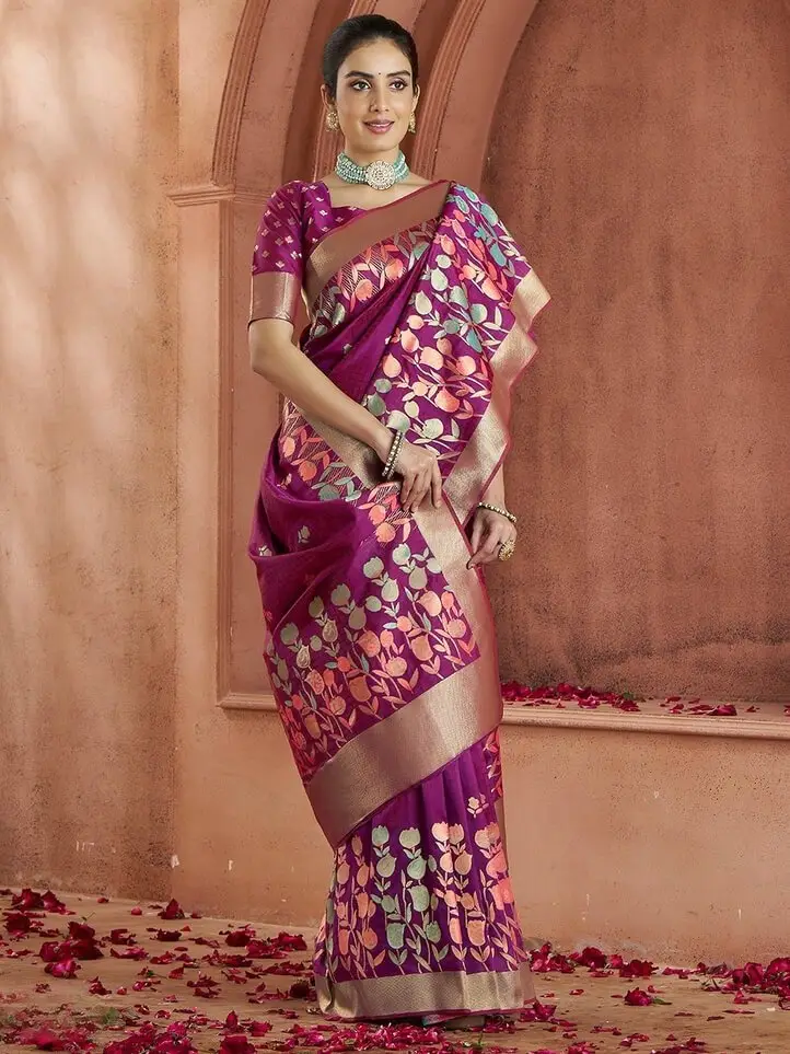 Enhance Your Shine with Plum Zari Woven Banarasi Silk Saree image 2