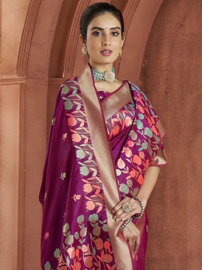 Enhance Your Shine with Plum Zari Woven Banarasi Silk Saree image 4