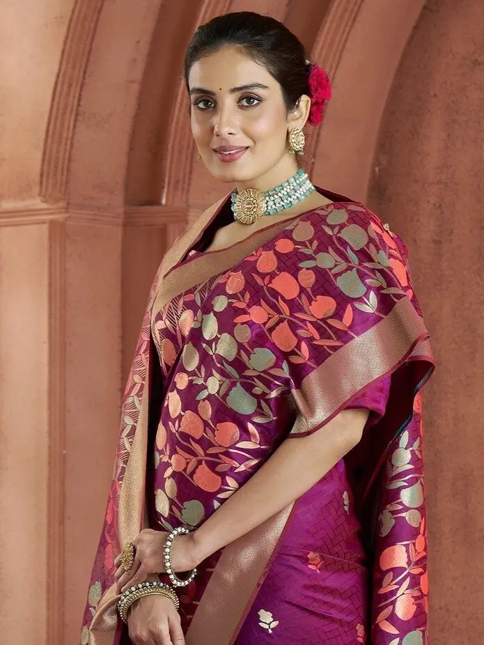 Enhance Your Shine with Plum Zari Woven Banarasi Silk Saree image 3