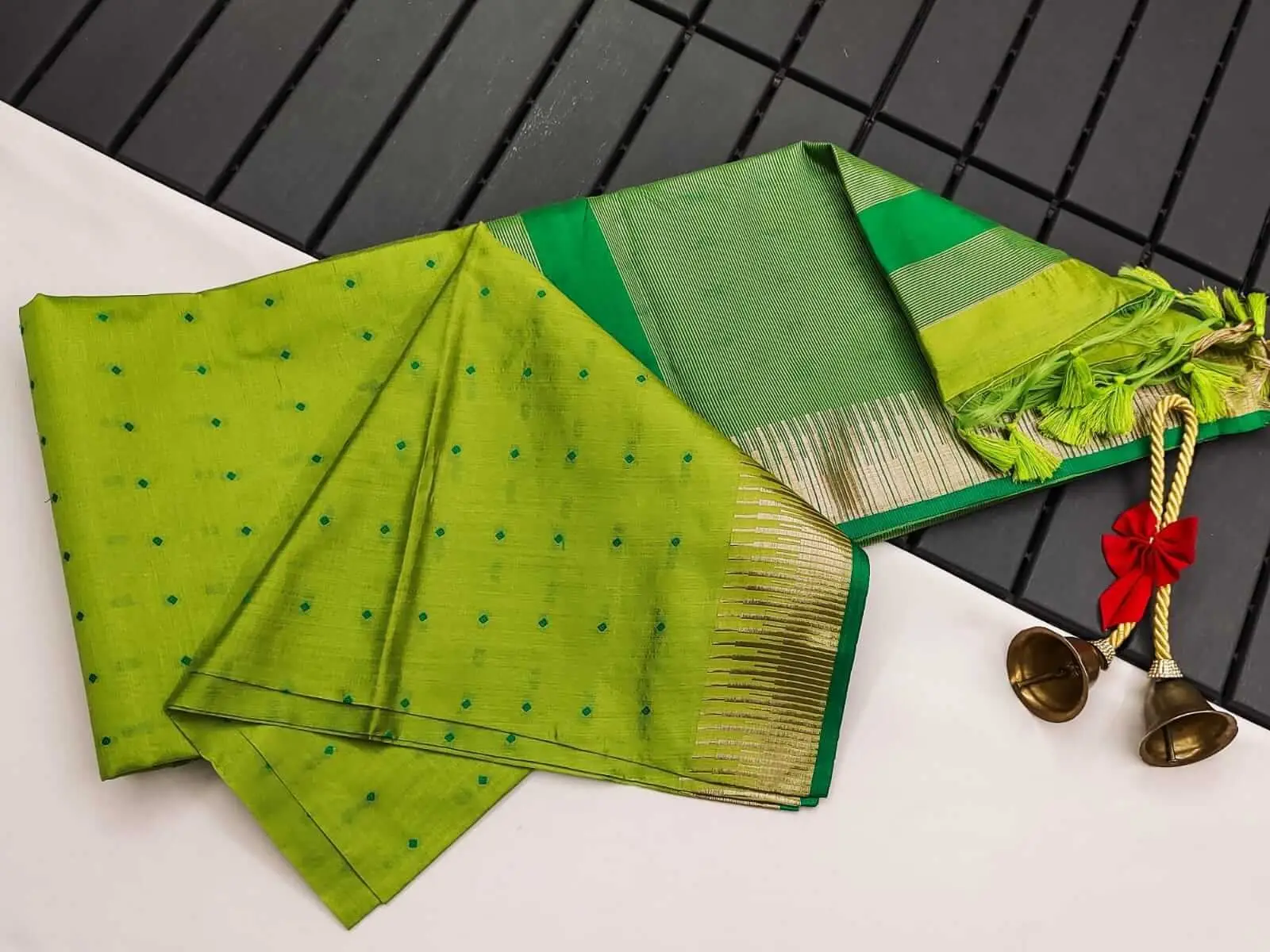 Shimmer and Shine with Mahendi Green Tussar Slk Saree With Zari Weaving image 2