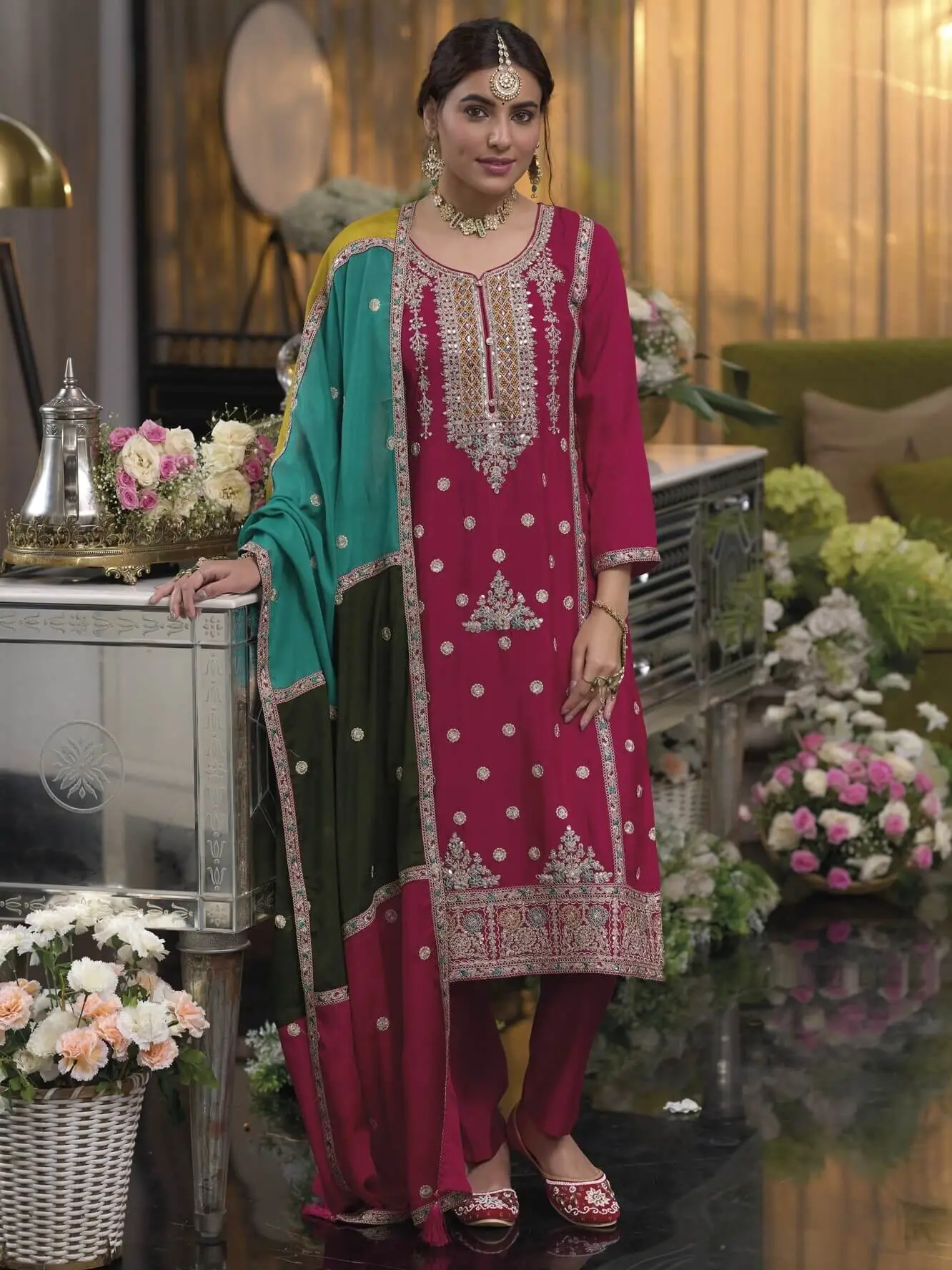 Chic and Sleek with Magenta Pink Chinnon Embroidered Salwar Suit Set