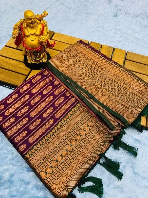 Style It Up with Dark Purple Kubera Pattu Kanjivaram Silk Saree With Rich Pallu image 2