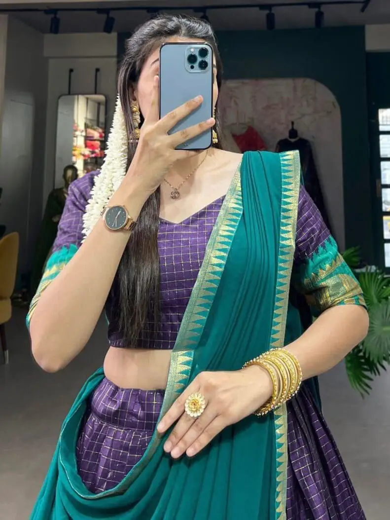 Enhance Your Essence with Blue Poly Cotton Lehenga Choli Set With Flowing Georgette Dupatta image 3