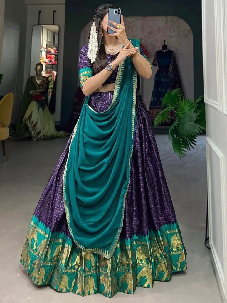 Enhance Your Essence with Blue Poly Cotton Lehenga Choli Set With Flowing Georgette Dupatta image 2