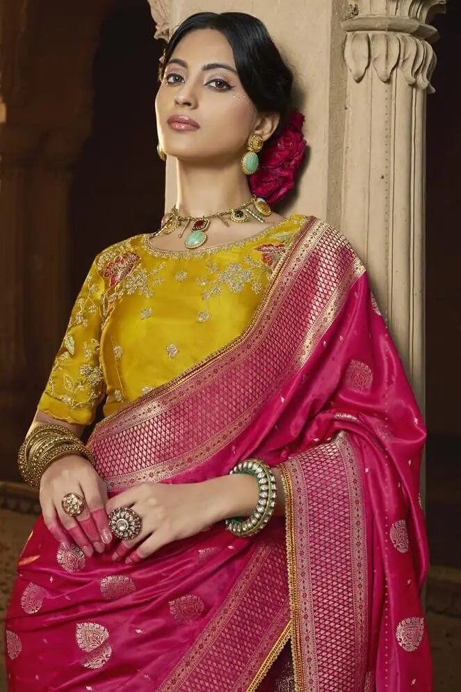 Time to Shine with Rose Pink Satin Silk Classic Saree image 2