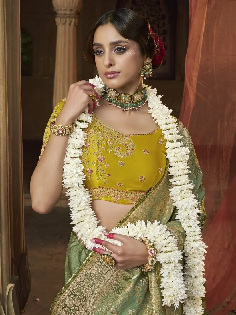Step Into Elegance with Olive Green Satin Silk Classic Saree image 2