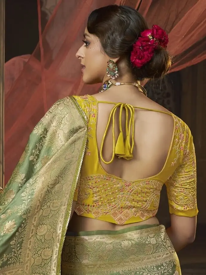 Step Into Elegance with Olive Green Satin Silk Classic Saree image 3