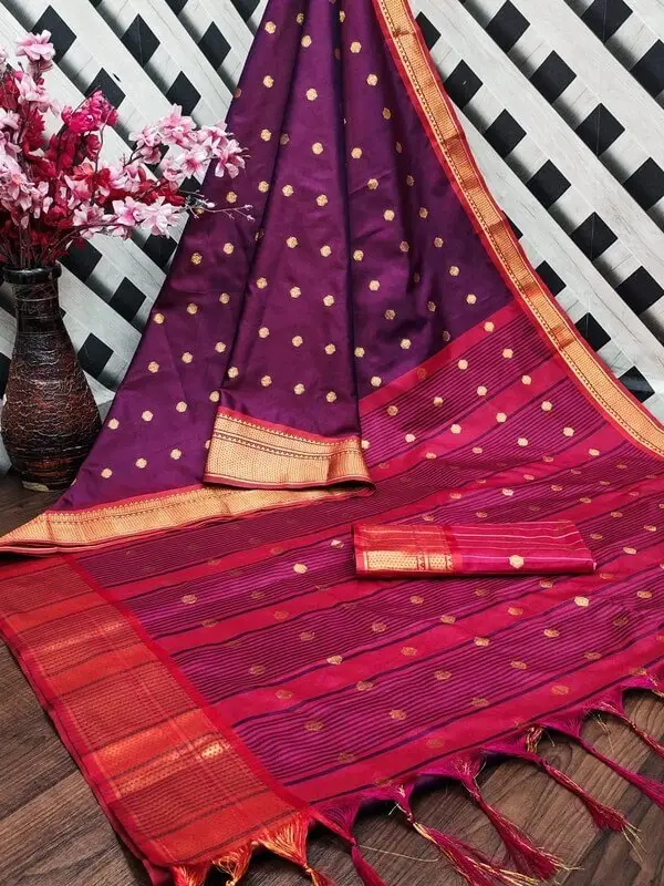 Chic and Sleek with Plum Cotton Silk Paithani Saree