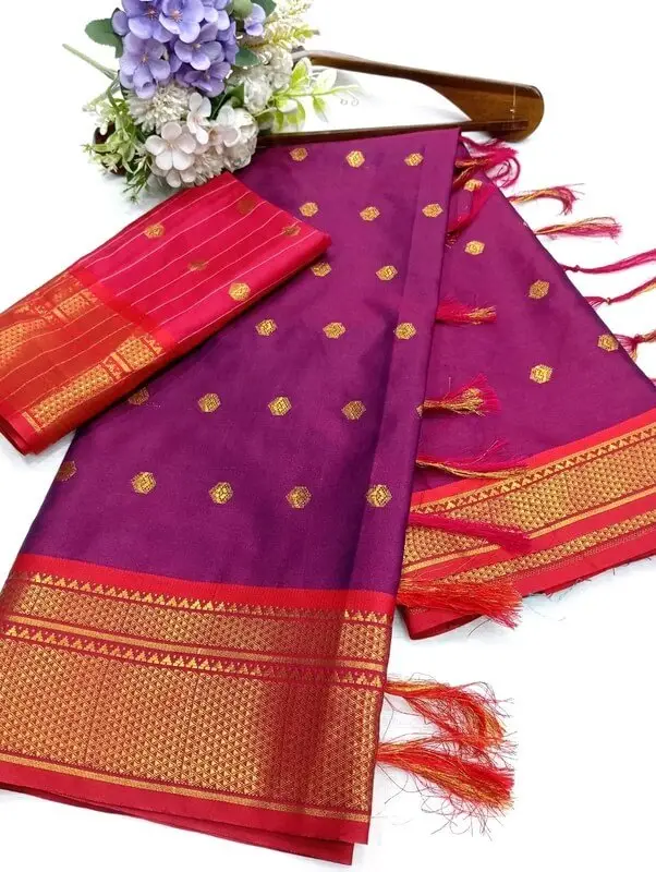 Chic and Sleek with Plum Cotton Silk Paithani Saree image 3