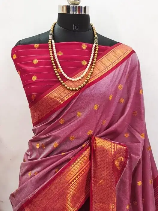 Get Your Glam On with Redish Pink Cotton Silk Paithani Saree