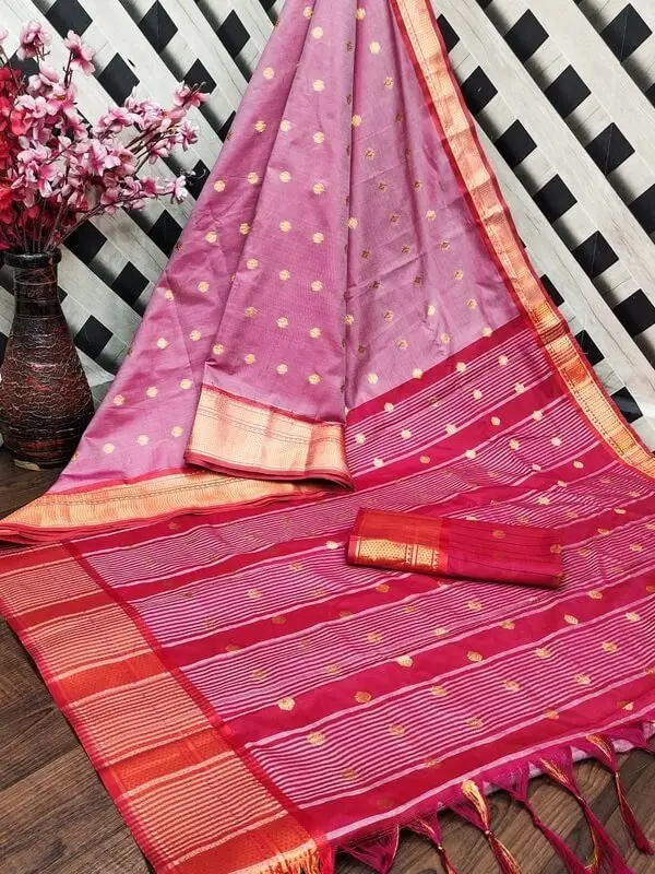Get Your Glam On with Redish Pink Cotton Silk Paithani Saree image 2