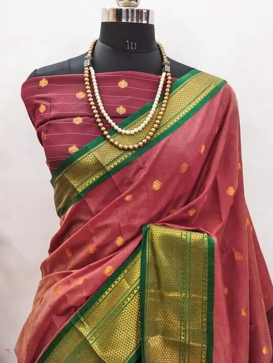 Step Into Fabulous with Wine Cotton Silk Paithani Saree