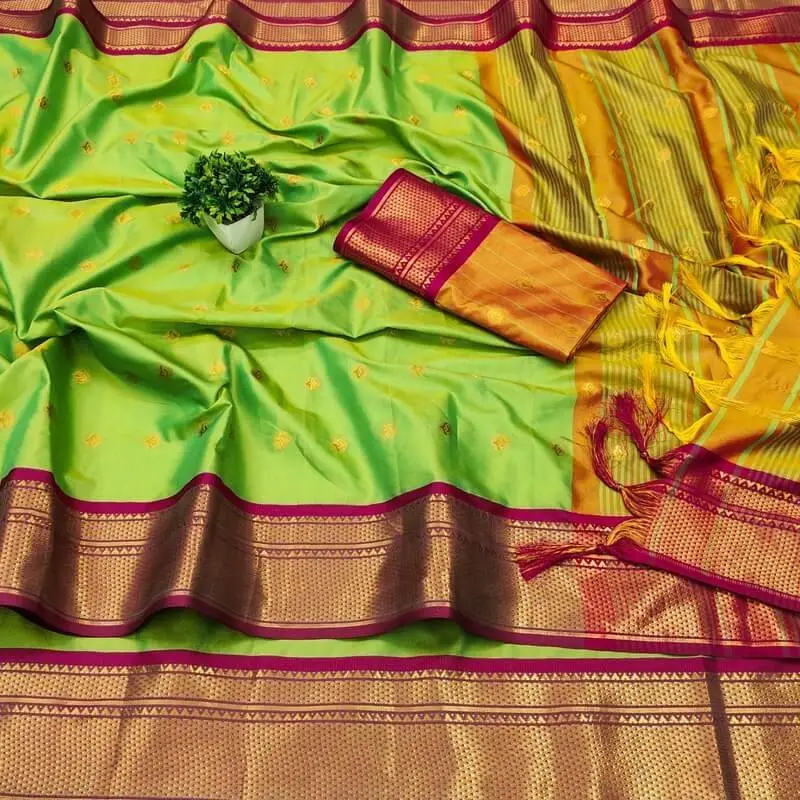 Get Stylish with Green Cotton Silk Paithani Saree image 3