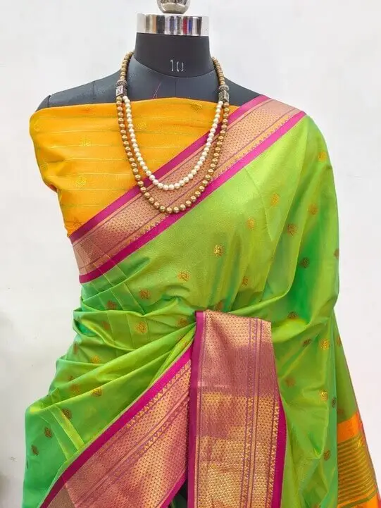 Get Stylish with Green Cotton Silk Paithani Saree