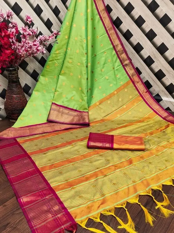Get Stylish with Green Cotton Silk Paithani Saree image 2