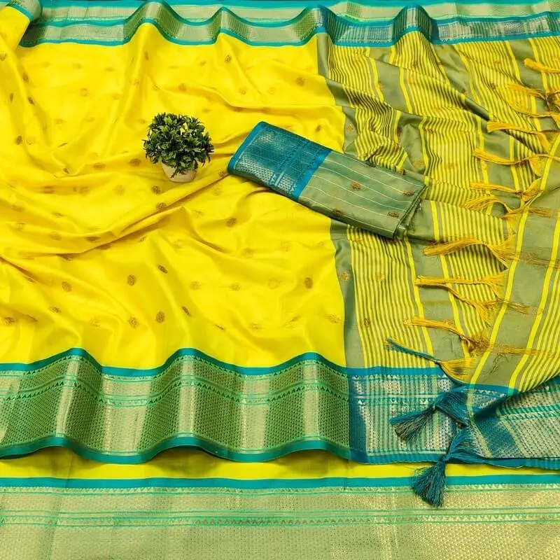 Elevate Your Aura with Yellow Cotton Silk Paithani Saree image 3