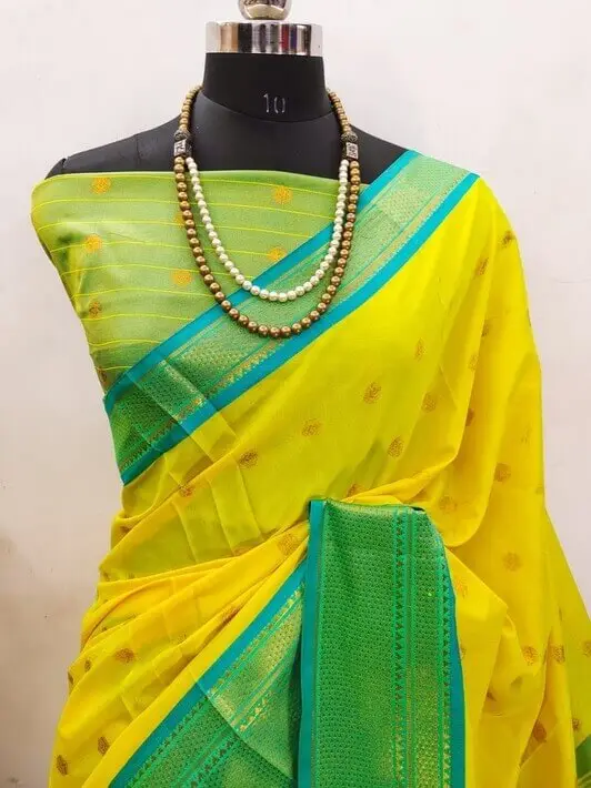 Elevate Your Aura with Yellow Cotton Silk Paithani Saree