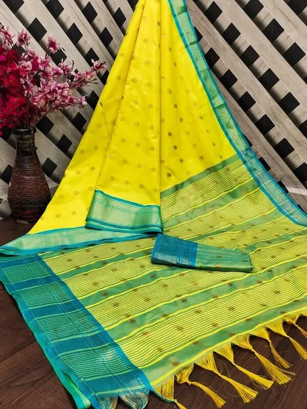 Elevate Your Aura with Yellow Cotton Silk Paithani Saree image 2