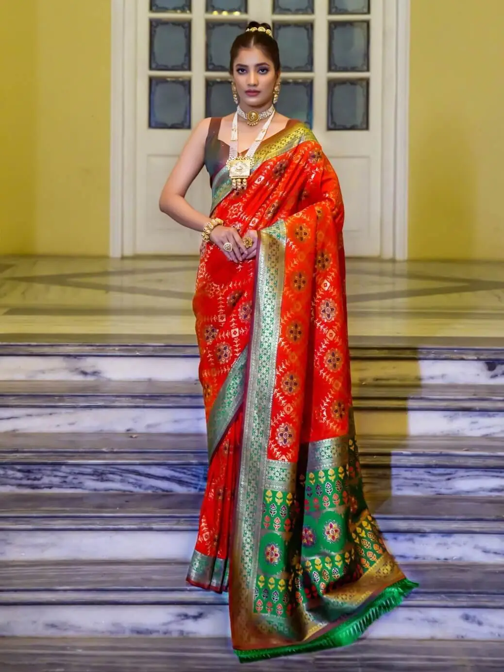 Style It Up with Red and Green Banarasi Patola Silk Saree