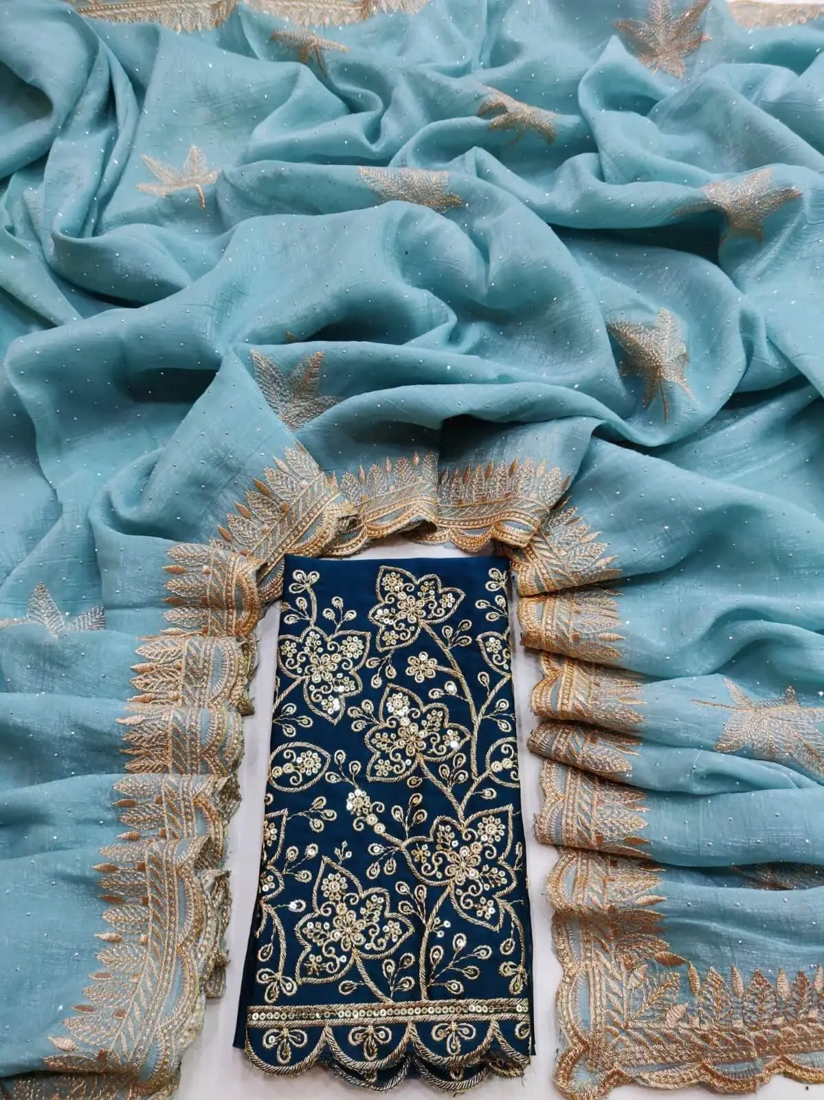Shimmer and Shine with Blue Swarovski Work Cotton Silk Saree