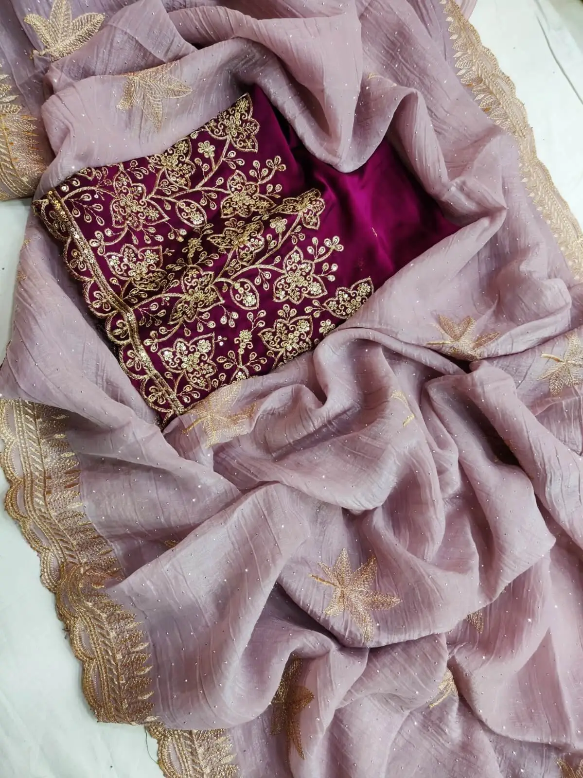 Feel the Glamour with Onion Pink Swarovski Work Cotton Silk Saree image 2
