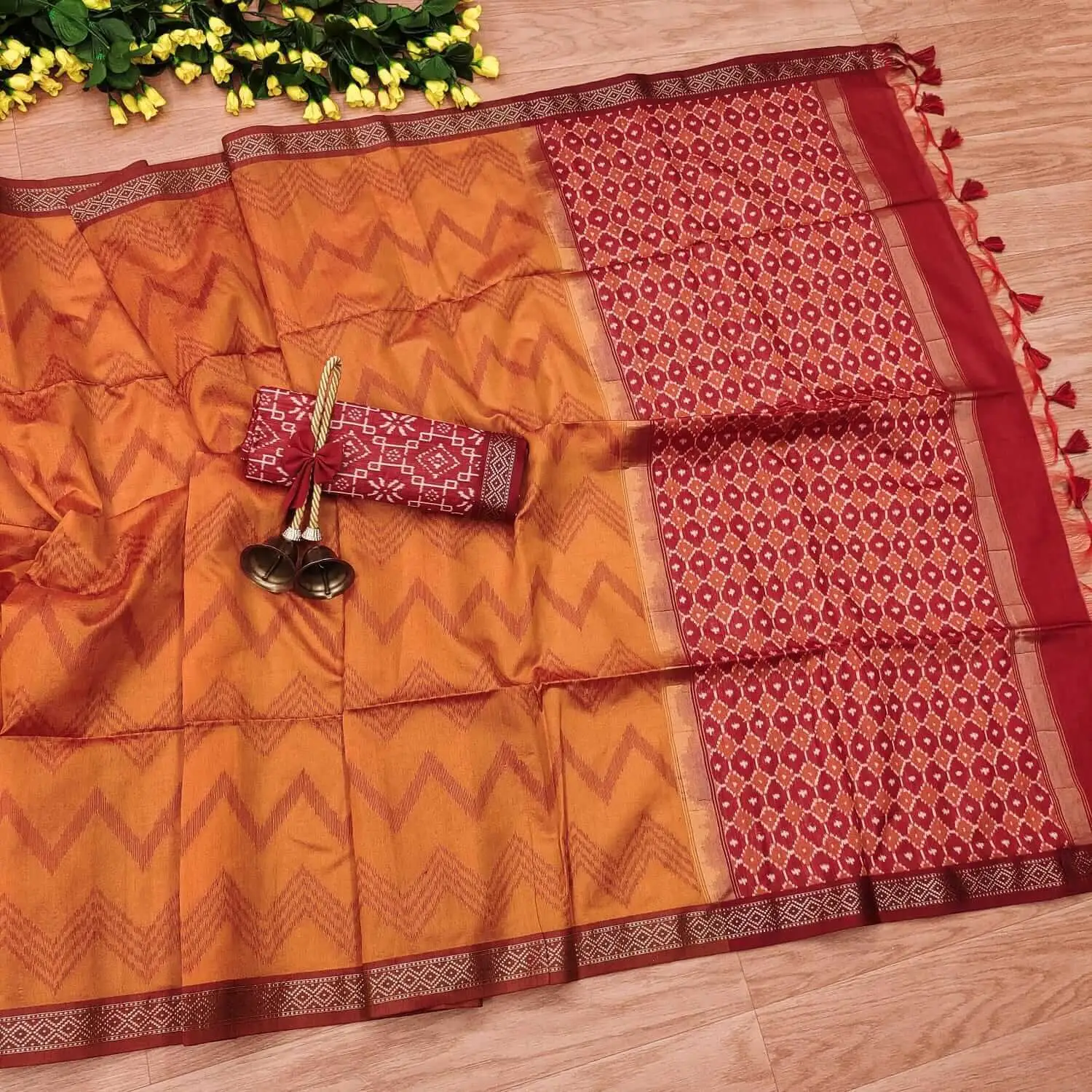 Feel the Glamour with Orange Zari Woven Tussar Silk Saree image 2