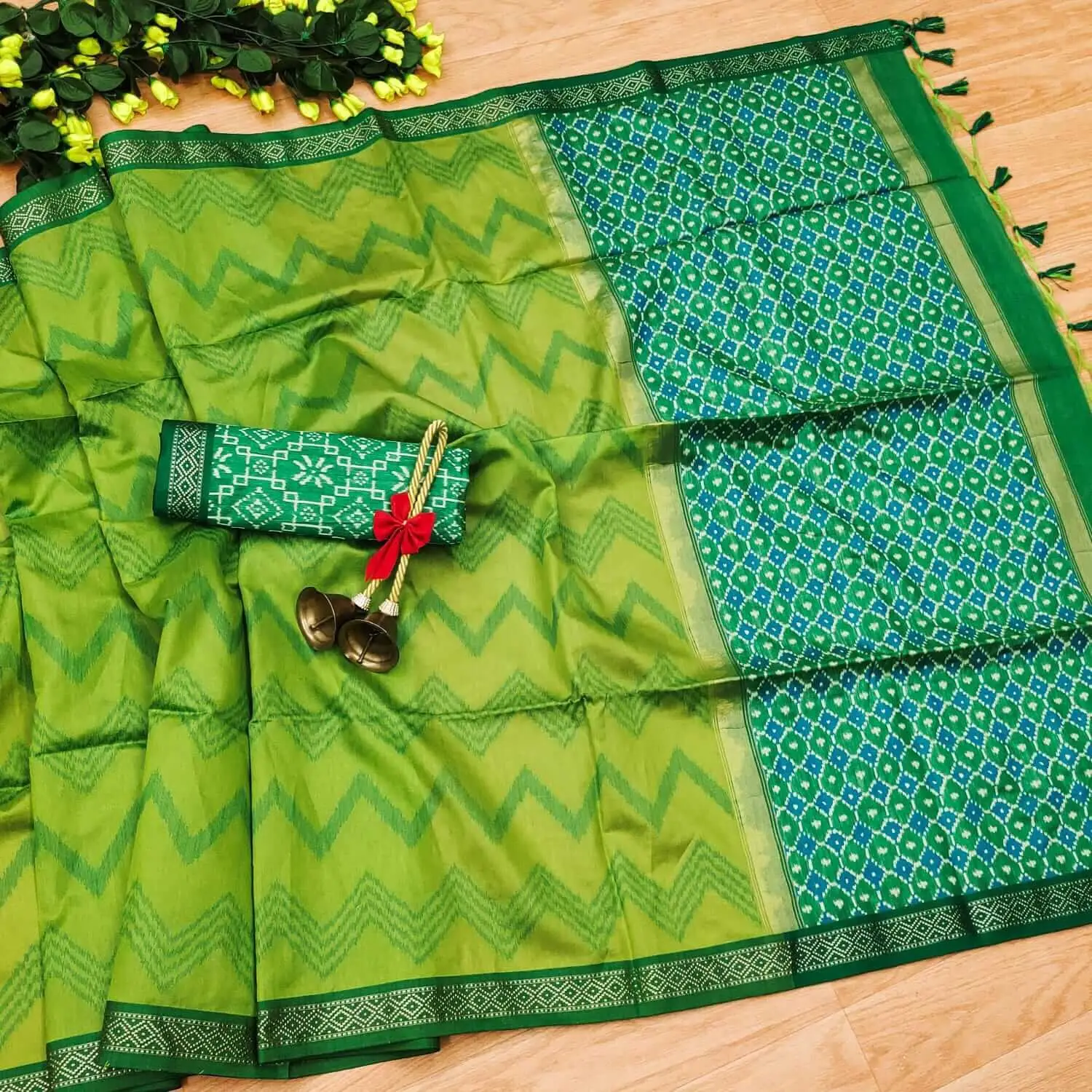 Time to Shine with Green Zari Woven Tussar Silk Saree image 2