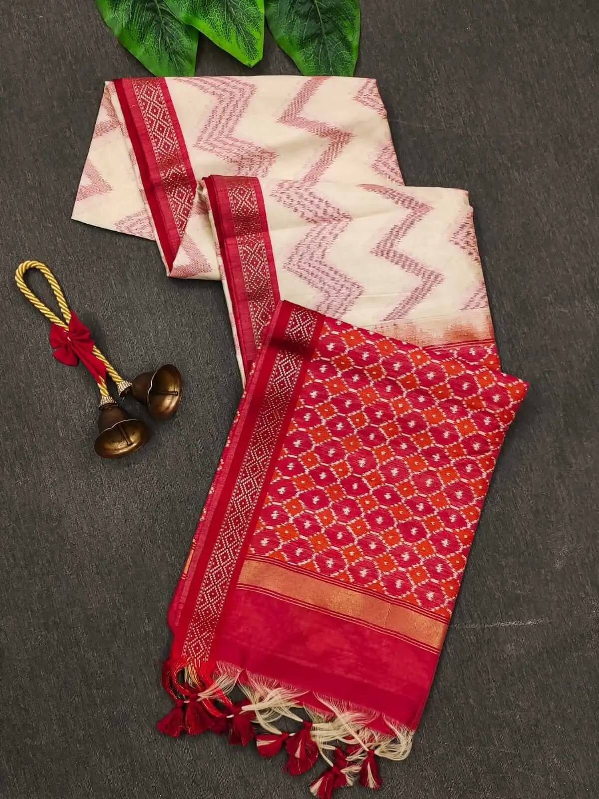 Chic and Sleek with Off White And Red Zari Woven Tussar Silk Saree