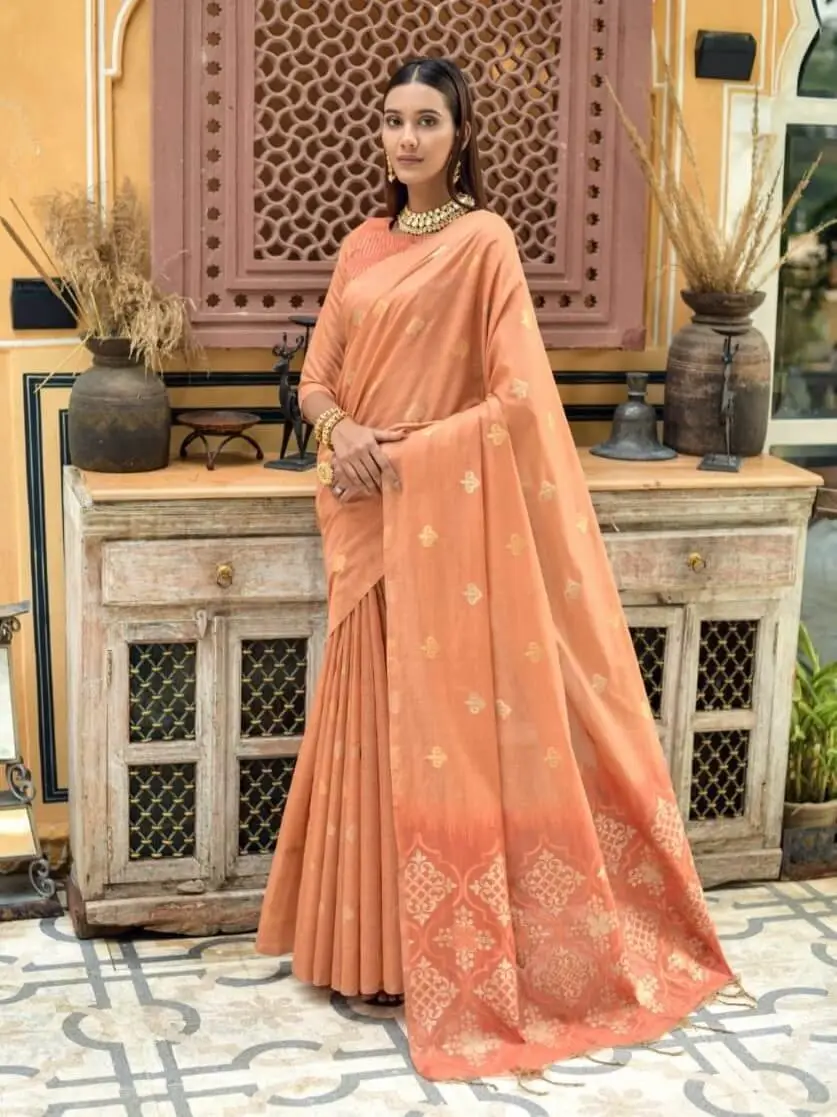 Step Into Fabulous with Peach Chanderi Silk Saree With Contrast Pallu