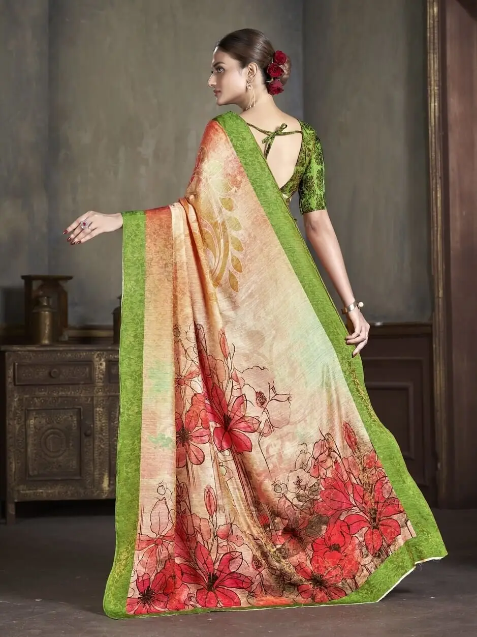 Time to Shine with Multicolor Silk Saree With Jacquard Zari With Digital Prints image 2