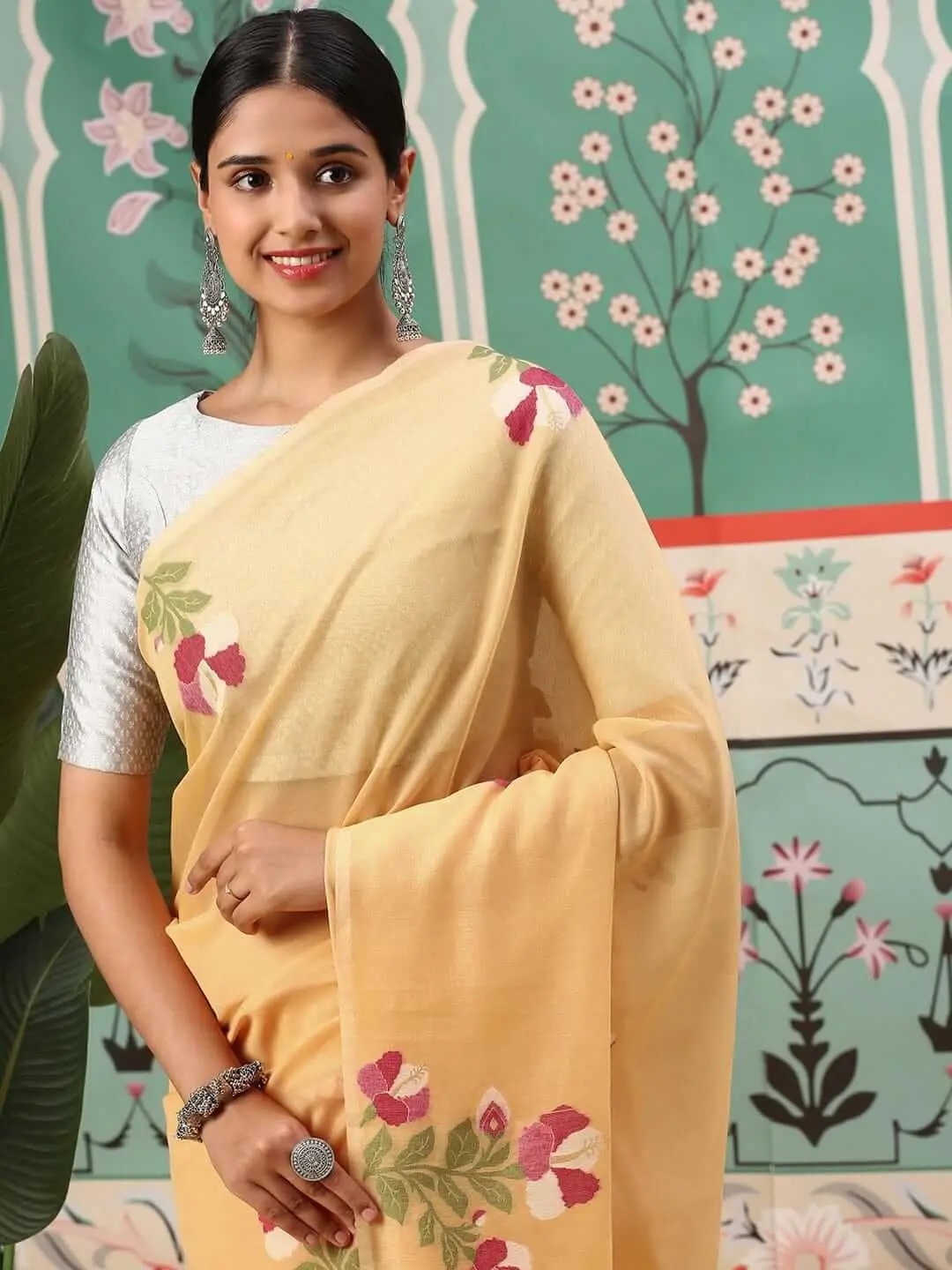Time to Shine with Light Orange Mul Cotton Saree image 2