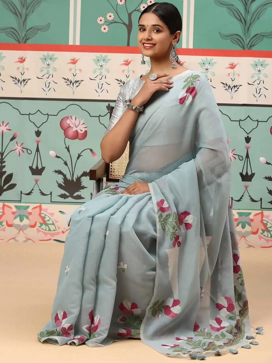 Time to Shine with Blue Mul Cotton Saree image 2