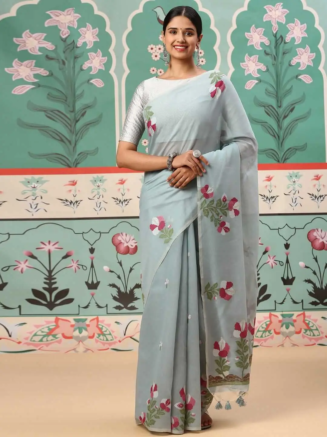 Time to Shine with Blue Mul Cotton Saree