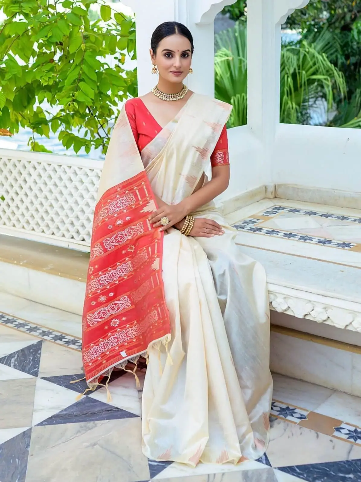 Time to Shine with Ivory Tussar Silk Saree image 2