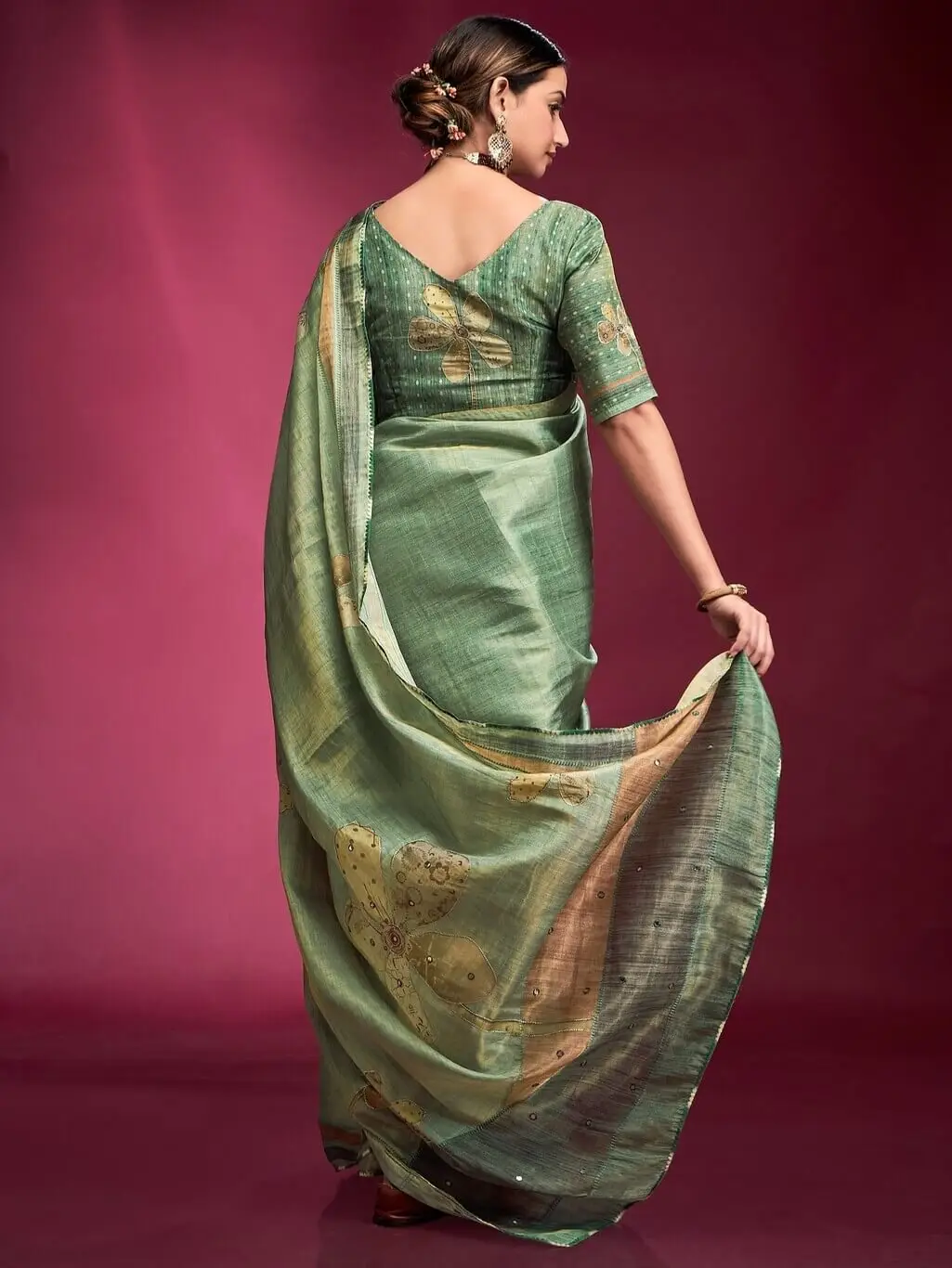 Enhance Your Essence with Pine Green Tussar Silk Saree image 2