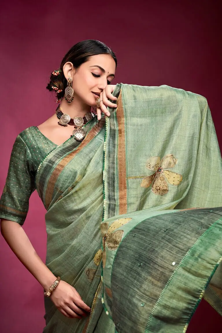 Enhance Your Essence with Pine Green Tussar Silk Saree image 3