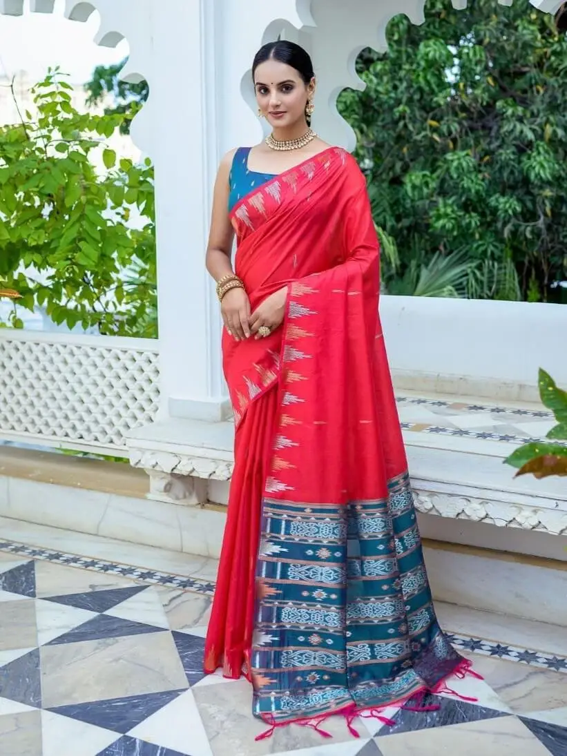 Time to Shine with Red Tussar Silk Saree