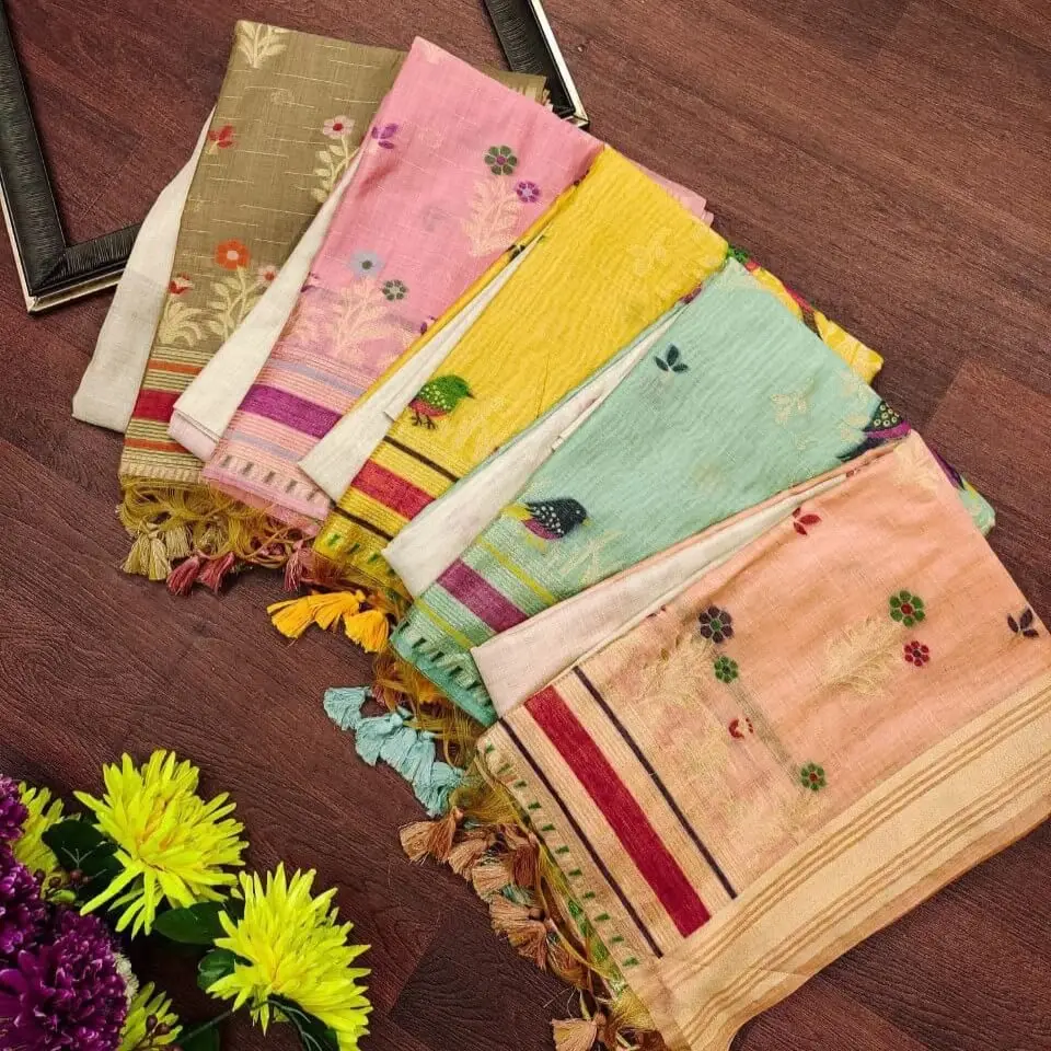 Style It Up with Cream Tan And Yellow Muga Cotton Saree With Weaving Work image 4