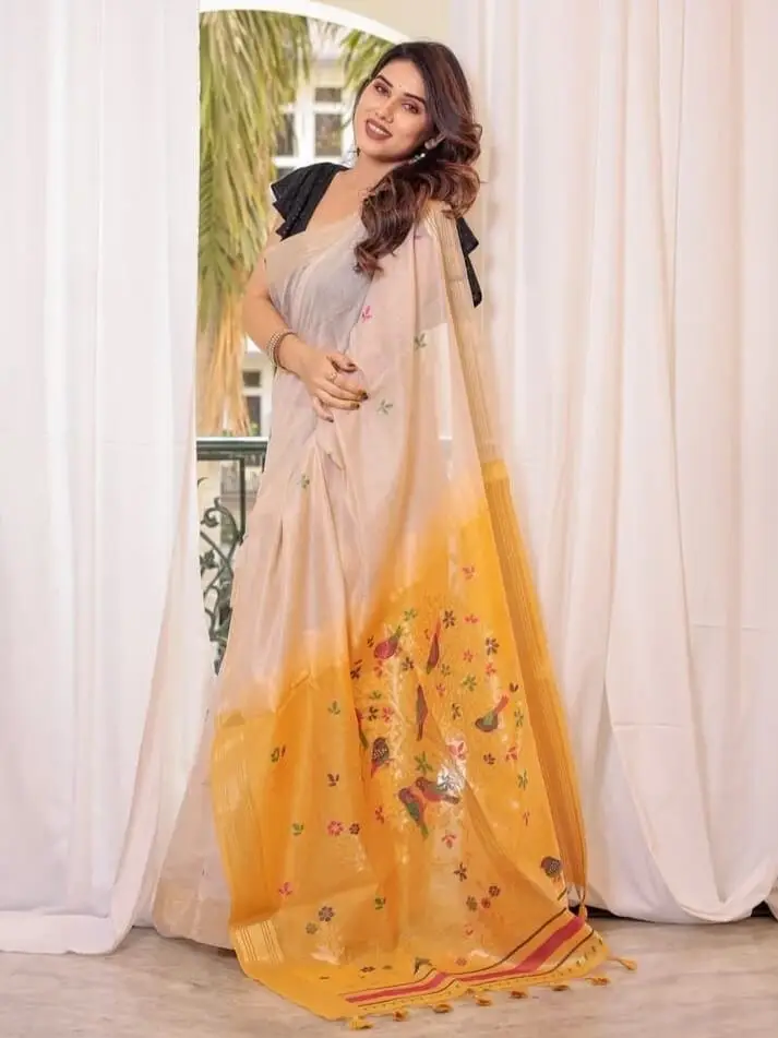 Style It Up with Cream Tan And Yellow Muga Cotton Saree With Weaving Work image 3