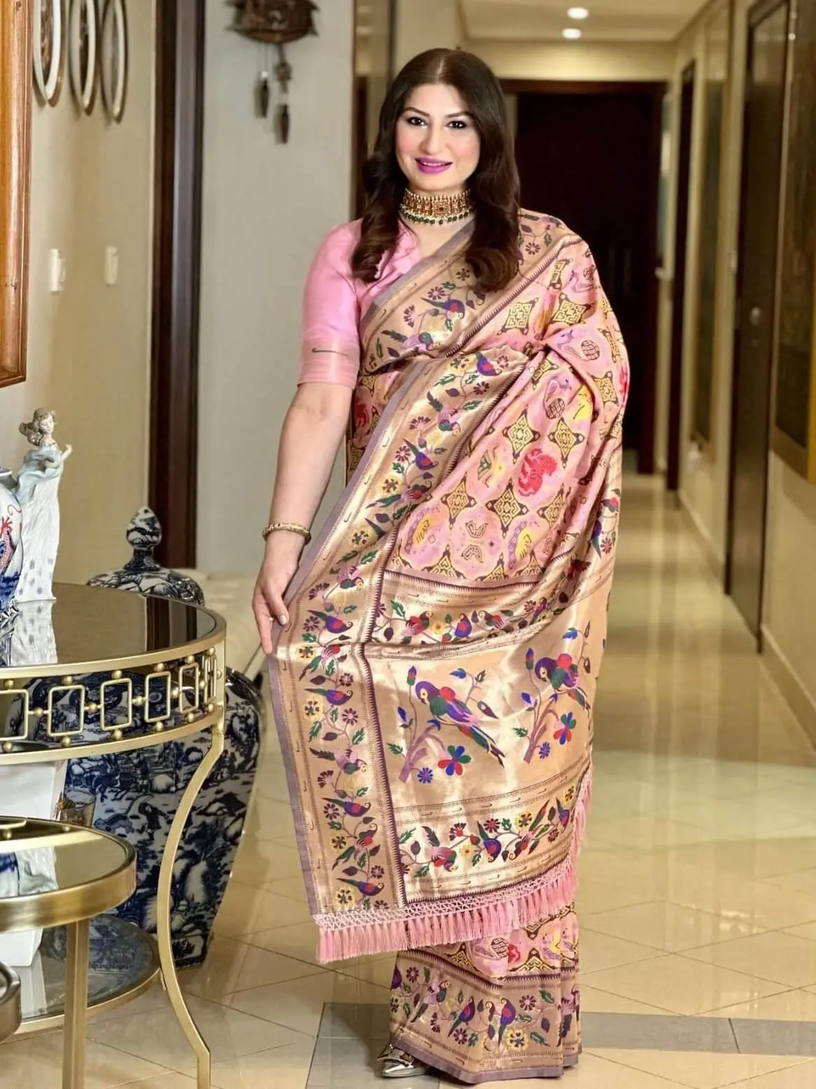 Enhance Your Shine with Pink Banarasi Silk Paithani Saree image 2