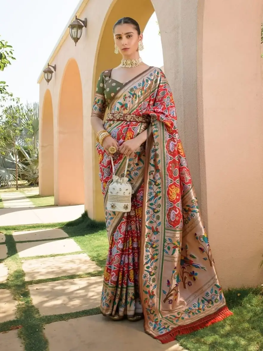 Enhance Your Shine with Red Banarasi Silk Paithani Saree image 2