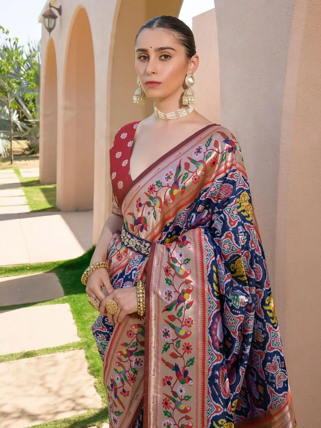Refine Your Glow with Navy Blue Banarasi Silk Paithani Saree image 2