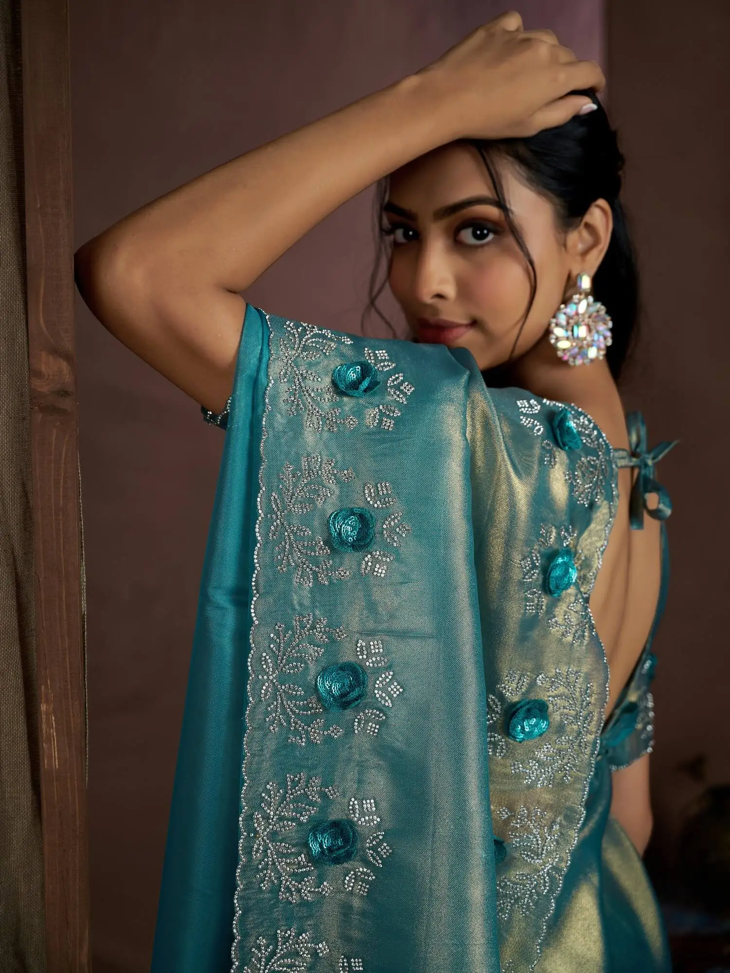 Elevate Your Look with Blue Raina Silk Jarkan Work Saree image 4