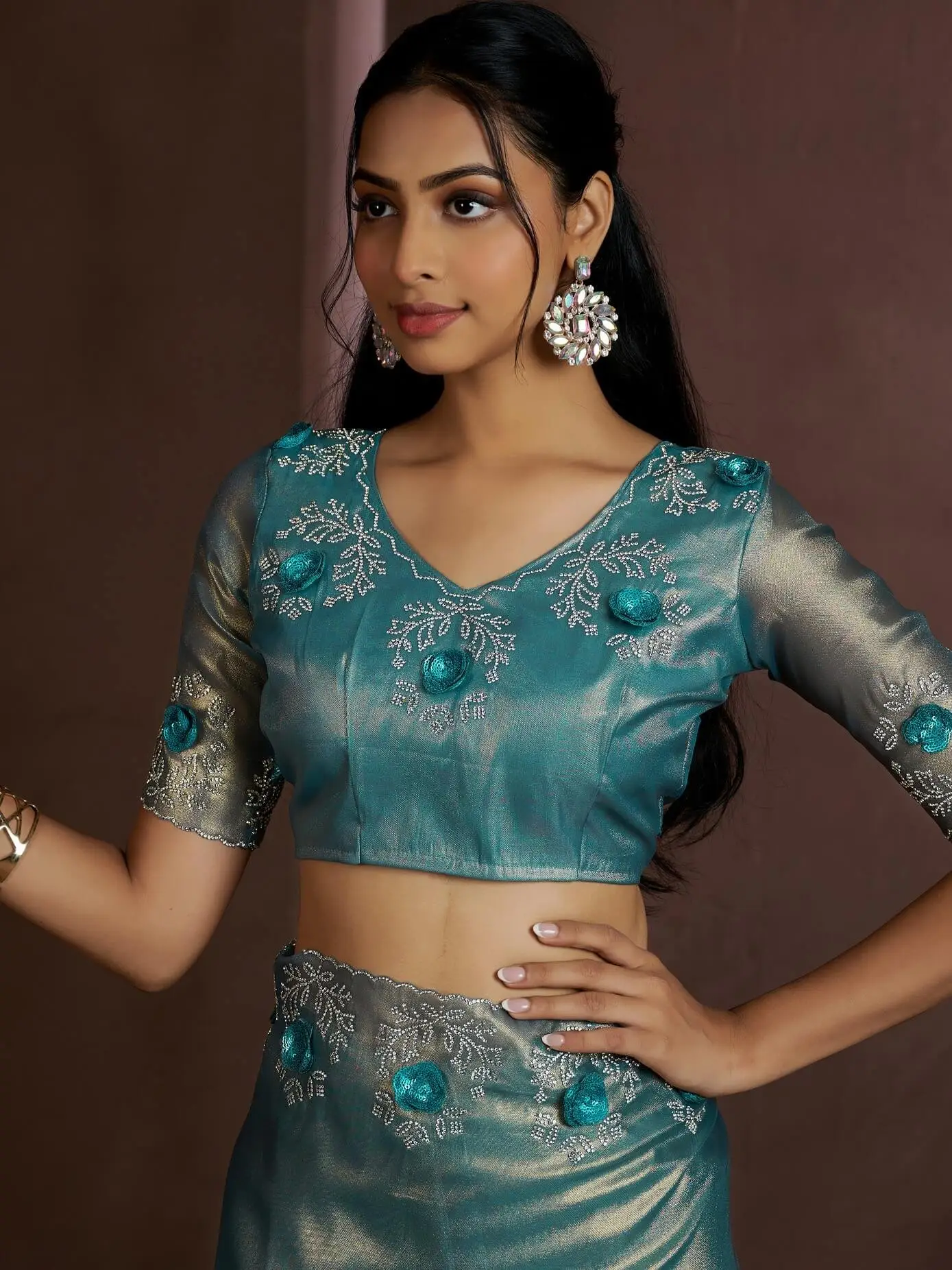 Elevate Your Look with Blue Raina Silk Jarkan Work Saree image 5