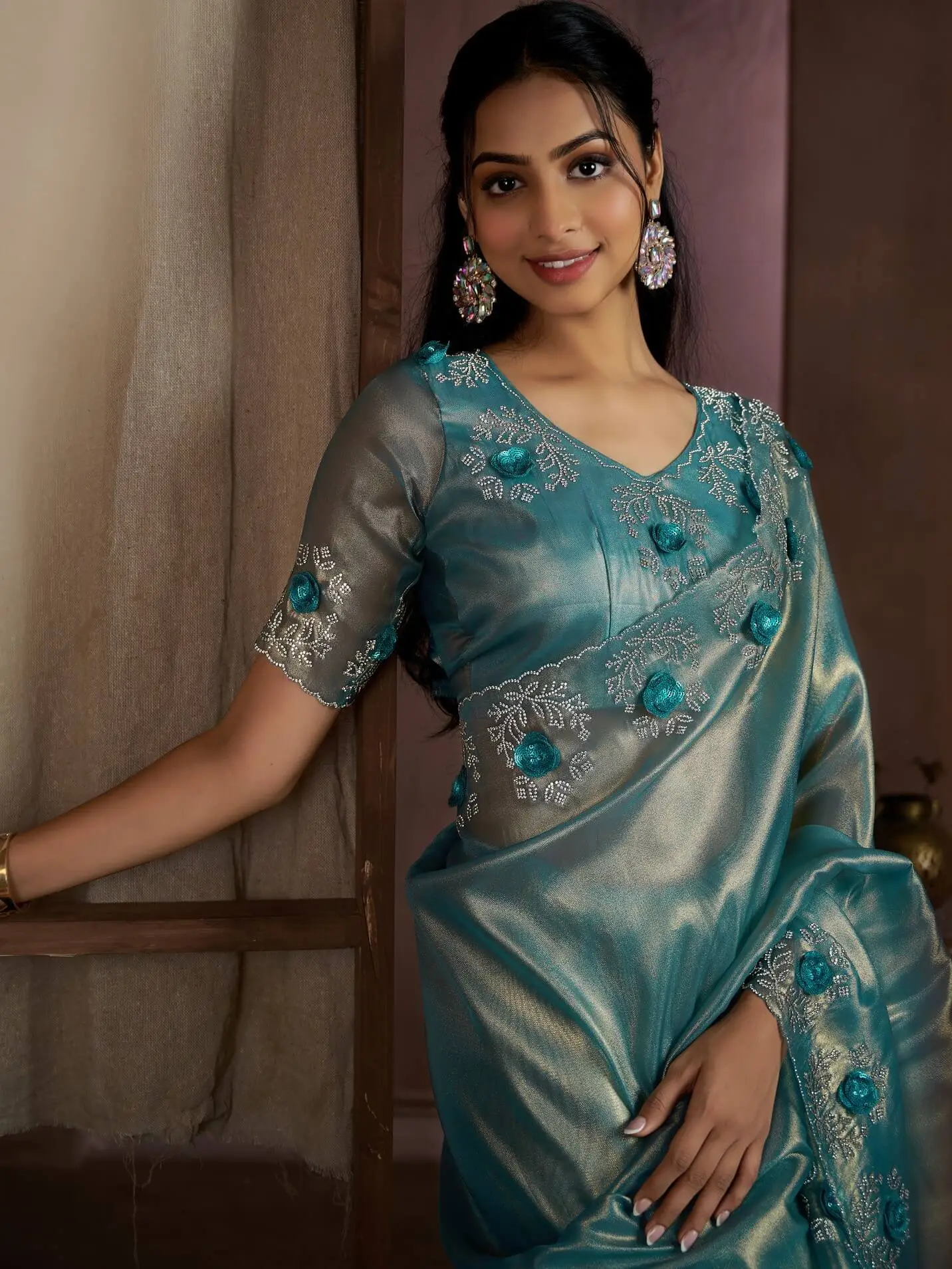 Elevate Your Look with Blue Raina Silk Jarkan Work Saree image 3