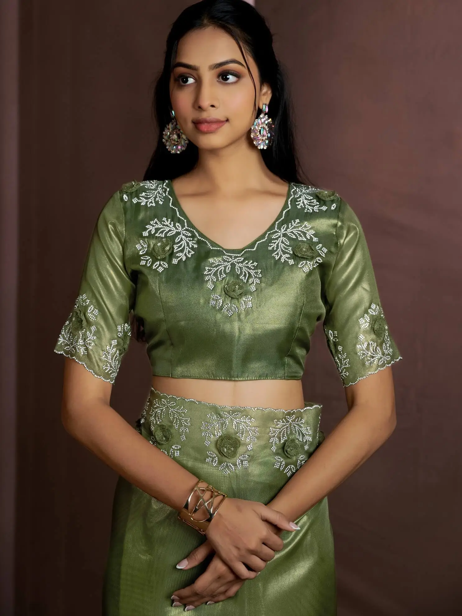 Turn Up the Glam with Green Raina Silk Jarkan Work Saree image 5
